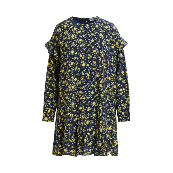Essentiel Antwerp Navy and yellow floral minidress with ruffle details - Essentiel Antwerp Dresses - Colorful Belgian Design - Shop at Luxury Shoes 