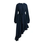Essentiel Antwerp Navy asymmetrical ruffle-hem maxi dress with pussy-bow tie - Essentiel Antwerp Dresses - Colorful Belgian Design - Shop at Luxury Shoes 