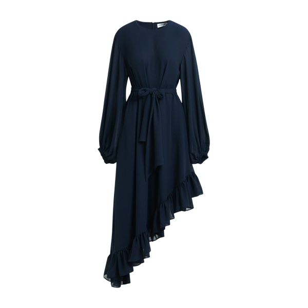 Essentiel Antwerp Navy asymmetrical ruffle-hem maxi dress with pussy-bow tie - Essentiel Antwerp Dresses - Colorful Belgian Design - Shop at Luxury Shoes 
