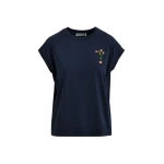 Essentiel Antwerp Navy cotton T-shirt with bead embroidery - Essentiel Antwerp Shirts - Colorful Belgian Design - Shop at Luxury Shoes 