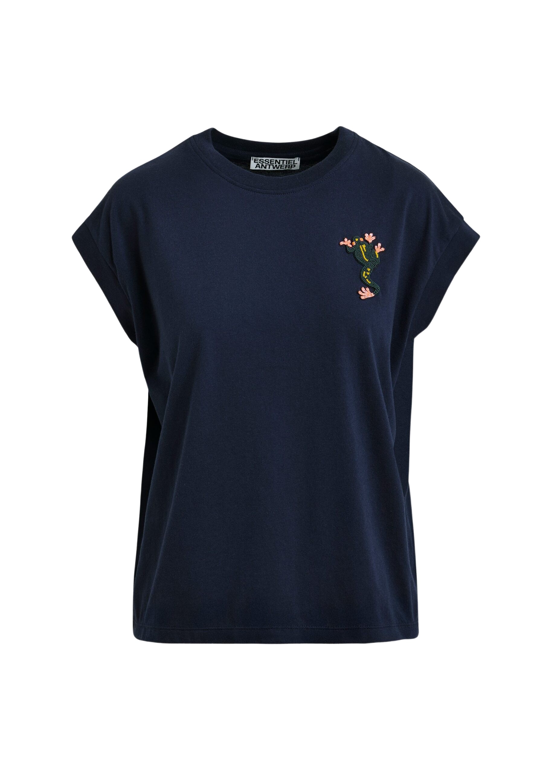 Essentiel Antwerp Navy cotton T-shirt with bead embroidery Top
