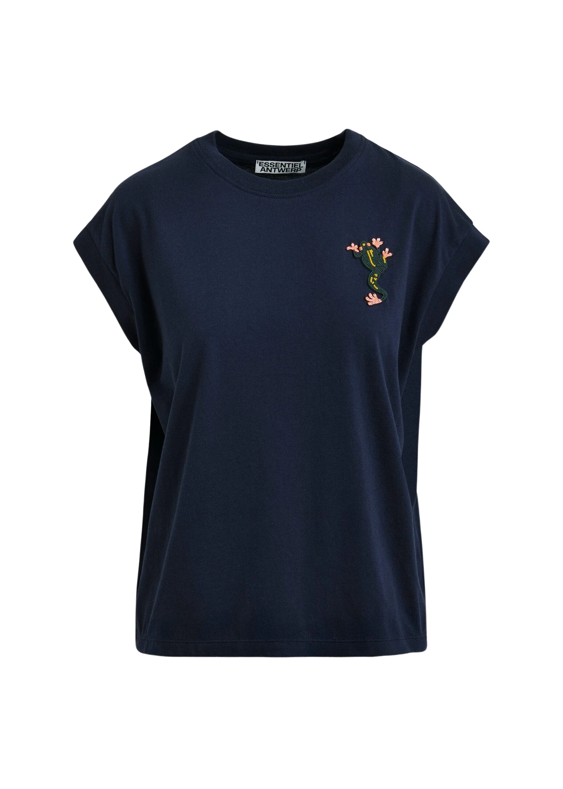 Navy-cotton-T-shirt-with-bead-embroidery-Essentiel-Antwerp-Shirts-scaled28168_nobg Essentiel Antwerp Navy cotton T-shirt with bead embroidery - Essentiel Antwerp Shirts - Colorful Belgian Design - Shop at Luxury Shoes