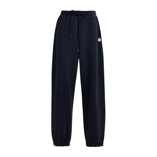 Essentiel Antwerp Navy cotton sweatpants with E-shaped embroidery - Essentiel Antwerp Pants - Colorful Belgian Design - Shop at Luxury Shoes 