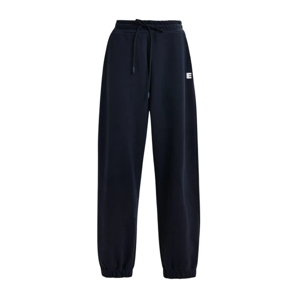 Essentiel Antwerp Navy cotton sweatpants with E-shaped embroidery - Essentiel Antwerp Pants - Colorful Belgian Design - Shop at Luxury Shoes 