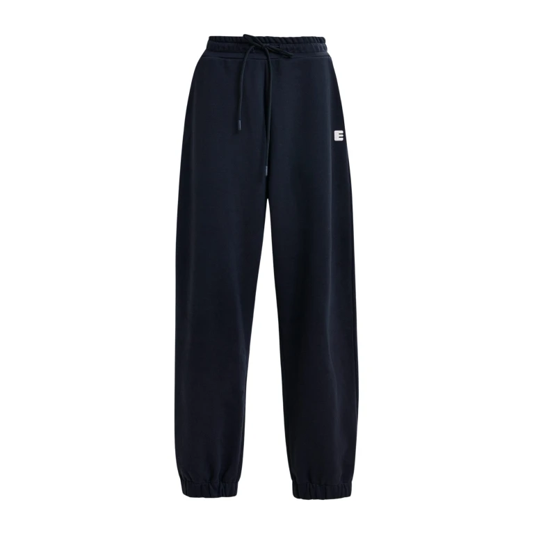 Essentiel Antwerp Navy cotton sweatpants with E-shaped embroidery - Essentiel Antwerp Pants - Colorful Belgian Design - Shop at Luxury Shoes 