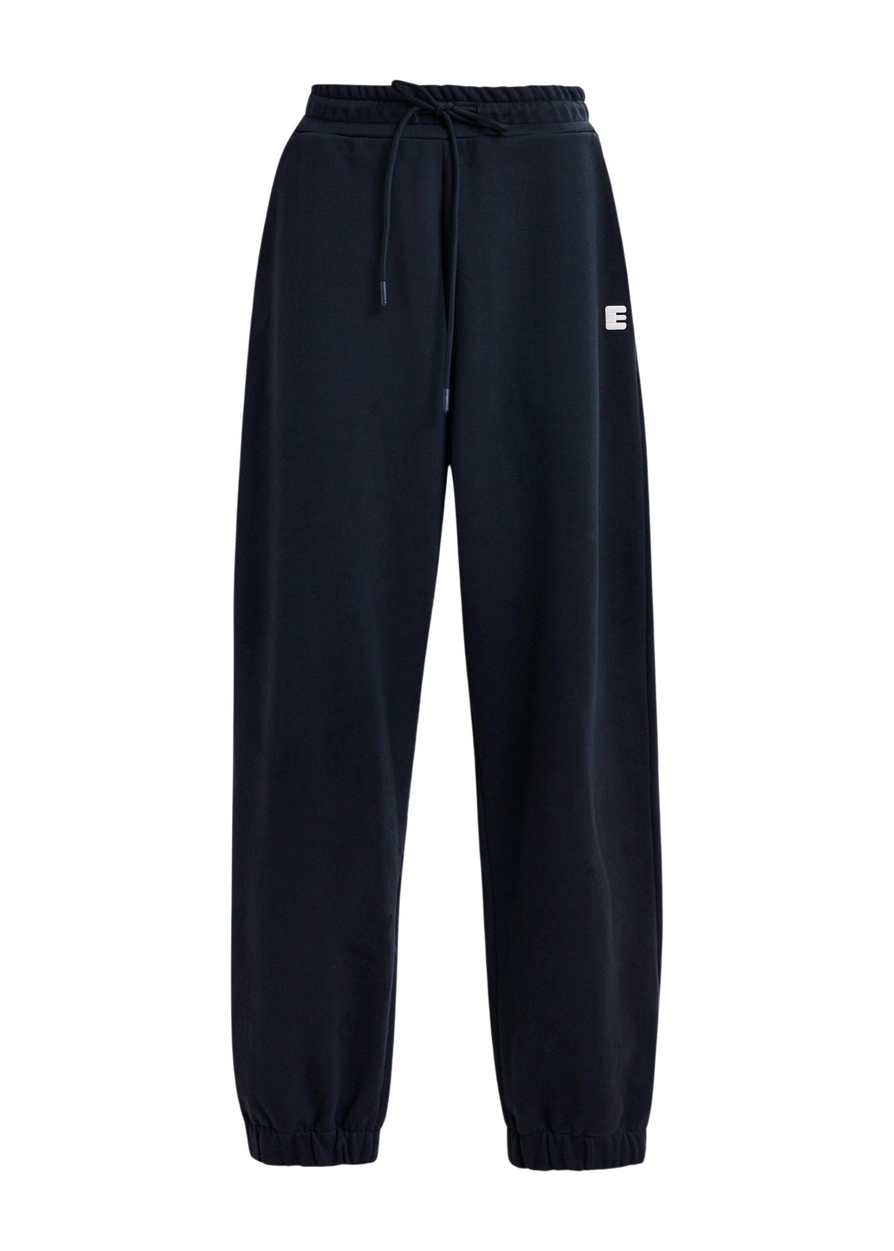 Essentiel Antwerp Navy cotton sweatpants with E-shaped embroidery - Essentiel Antwerp Pants - Colorful Belgian Design - Shop at Luxury Shoes 