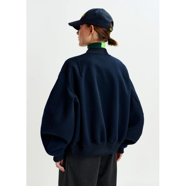 Essentiel Antwerp Navy oversized wool bomber jacket - Essentiel Antwerp Jackets - Colorful Belgian Design - Shop at Luxury Shoes 