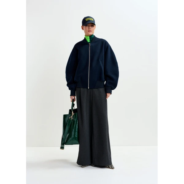 Essentiel Antwerp Navy oversized wool bomber jacket - Essentiel Antwerp Jackets - Colorful Belgian Design - Shop at Luxury Shoes 