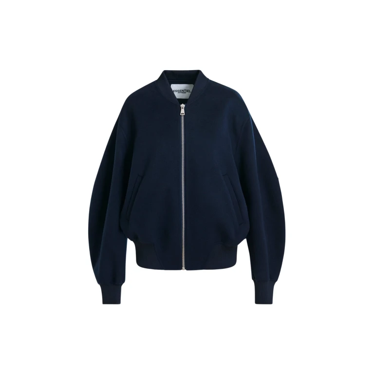 Essentiel Antwerp Navy oversized wool bomber jacket - Essentiel Antwerp Jackets - Colorful Belgian Design - Shop at Luxury Shoes 
