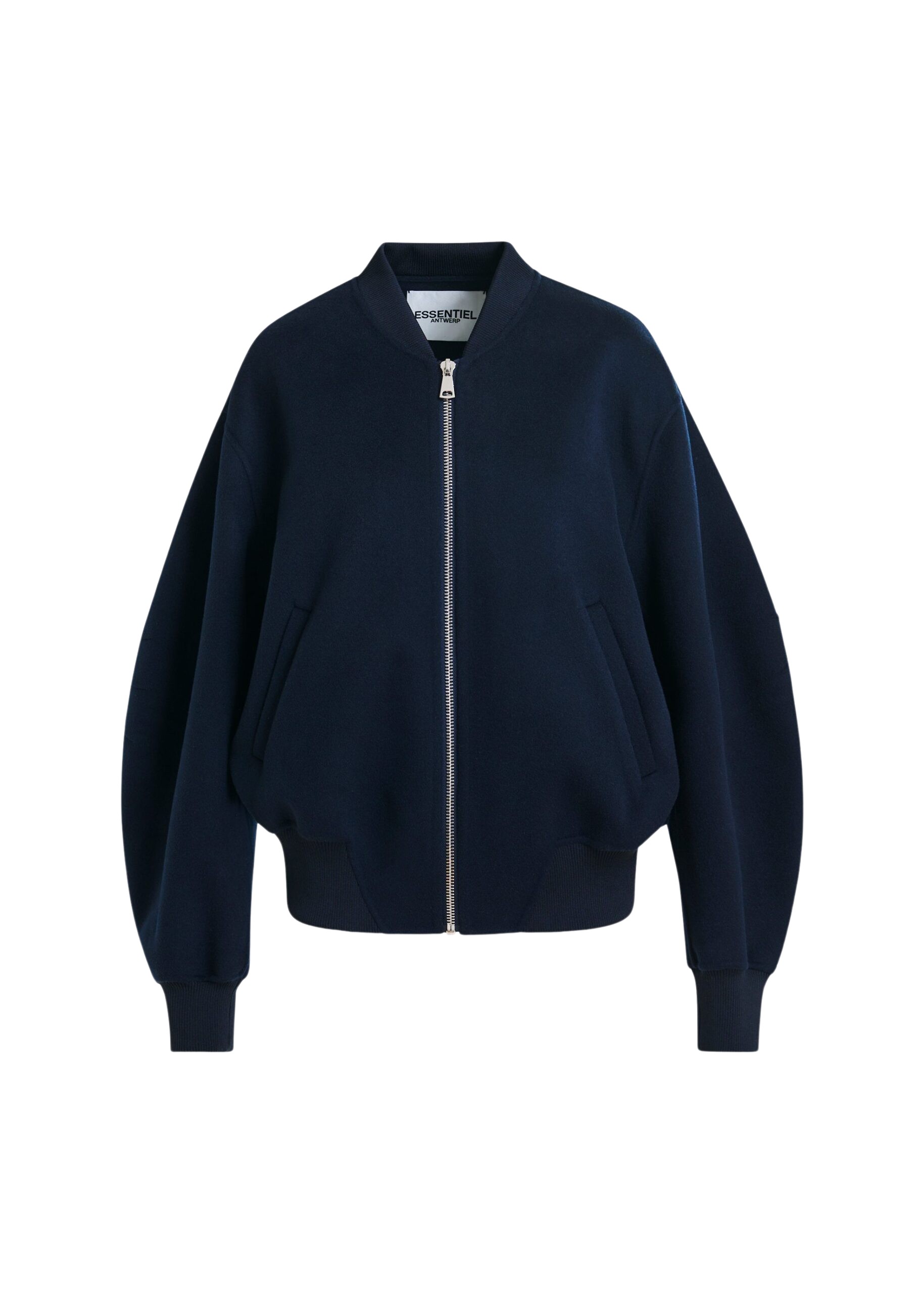 Essentiel Antwerp Navy oversized wool bomber jacket - Essentiel Antwerp Jackets - Colorful Belgian Design - Shop at Luxury Shoes 