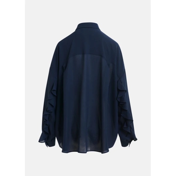 Essentiel Antwerp Navy ruffle-sleeve shirt - Essentiel Antwerp Shirts - Colorful Belgian Design - Shop at Luxury Shoes 