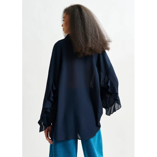 Essentiel Antwerp Navy ruffle-sleeve shirt - Essentiel Antwerp Shirts - Colorful Belgian Design - Shop at Luxury Shoes 