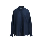 Essentiel Antwerp Navy ruffle-sleeve shirt - Essentiel Antwerp Shirts - Colorful Belgian Design - Shop at Luxury Shoes 