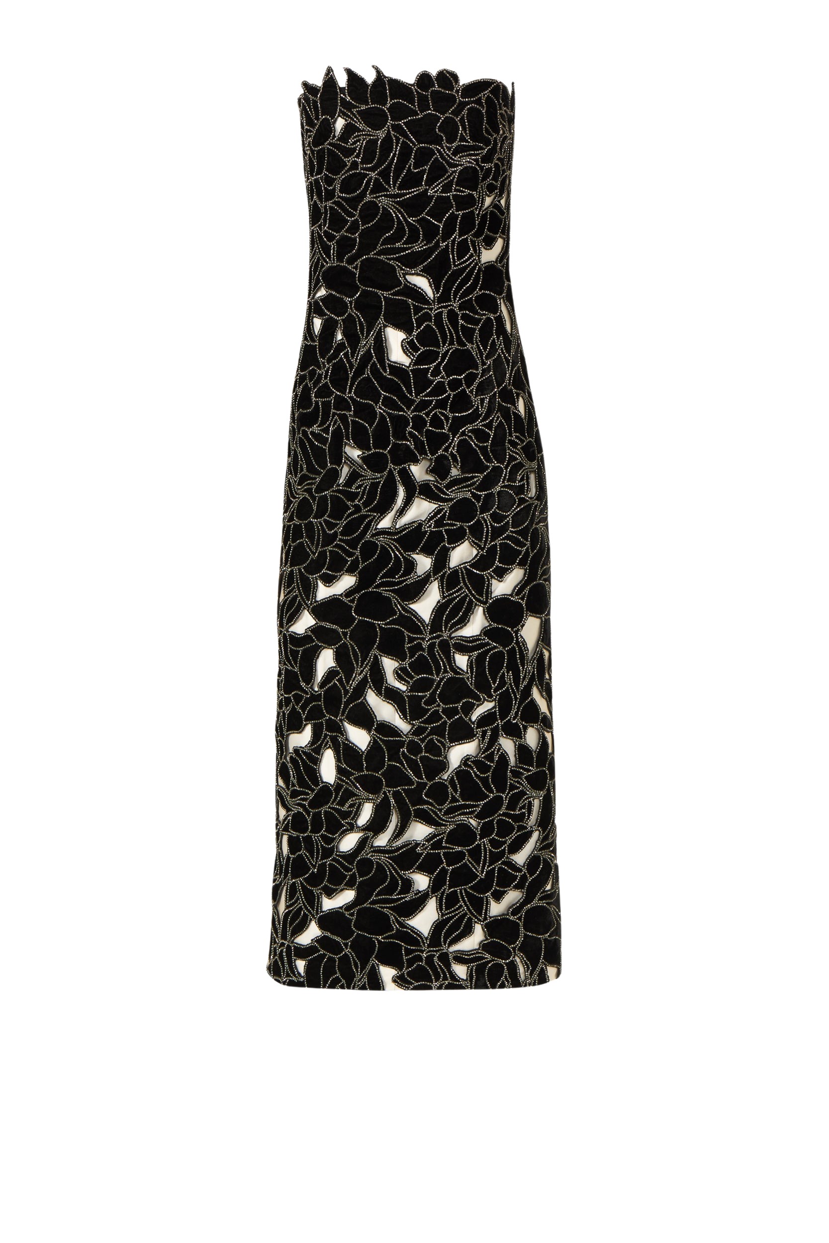 Costarellos Nellia Floral Cut Velvet Strapless Midi Dress