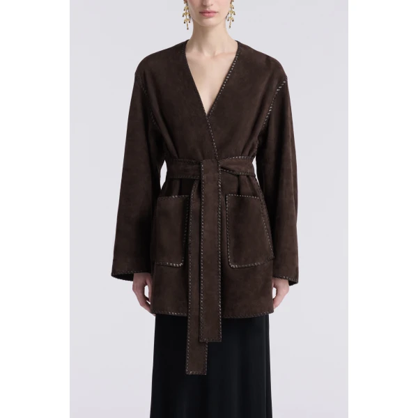 Nour Hammour Jackets Color | Anika Velvety Suede Wrap luxury leather Jackets from Luxury Shoes 