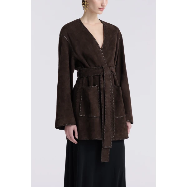 Nour Hammour Jackets Color | Anika Velvety Suede Wrap luxury leather Jackets from Luxury Shoes 