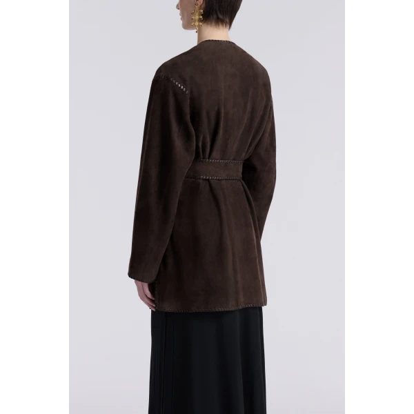 Nour Hammour Jackets Color | Anika Velvety Suede Wrap luxury leather Jackets from Luxury Shoes 