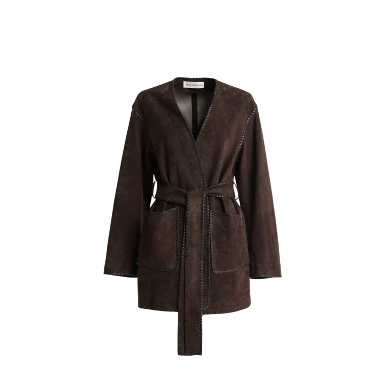 Nour Hammour Jackets Color | Anika Velvety Suede Wrap luxury leather Jackets from Luxury Shoes 