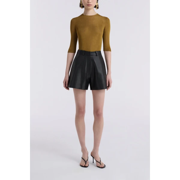 Nour Hammour Short Color | Barrel Short Curved Leather Bermudas luxury leather Short from Luxury Shoes 