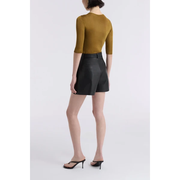 Nour Hammour Short Color | Barrel Short Curved Leather Bermudas luxury leather Short from Luxury Shoes 