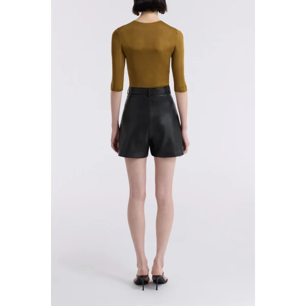 Nour Hammour Short Color | Barrel Short Curved Leather Bermudas luxury leather Short from Luxury Shoes 