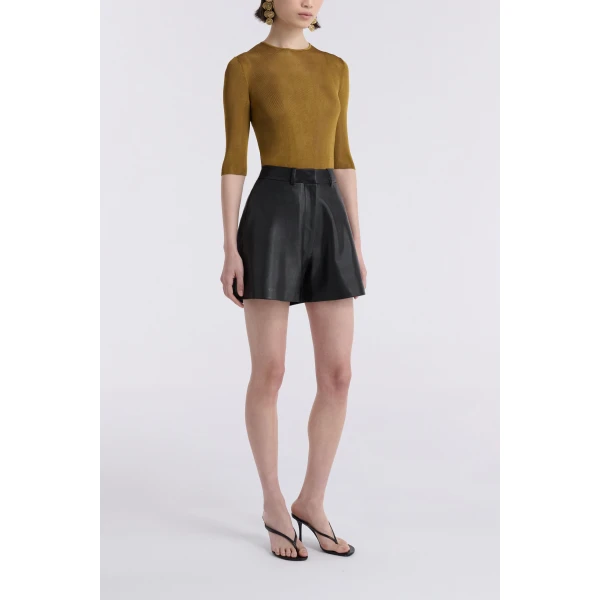 Nour Hammour Short Color | Barrel Short Curved Leather Bermudas luxury leather Short from Luxury Shoes 