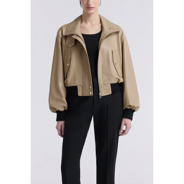 Nour Hammour Jackets Color | Briar Cropped Bomber Jacket luxury leather Jackets from Luxury Shoes 