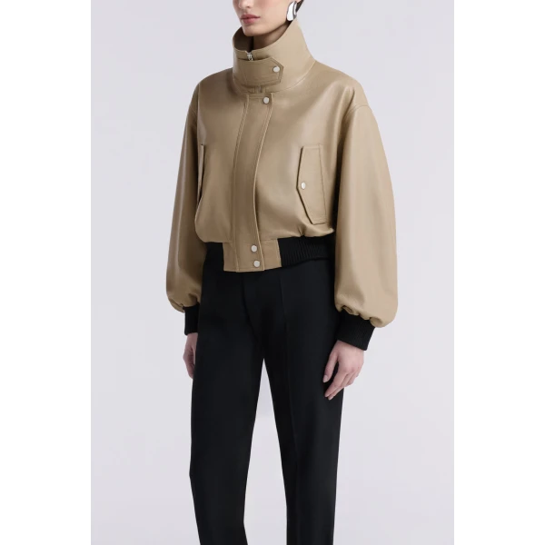 Nour Hammour Jackets Color | Briar Cropped Bomber Jacket luxury leather Jackets from Luxury Shoes 