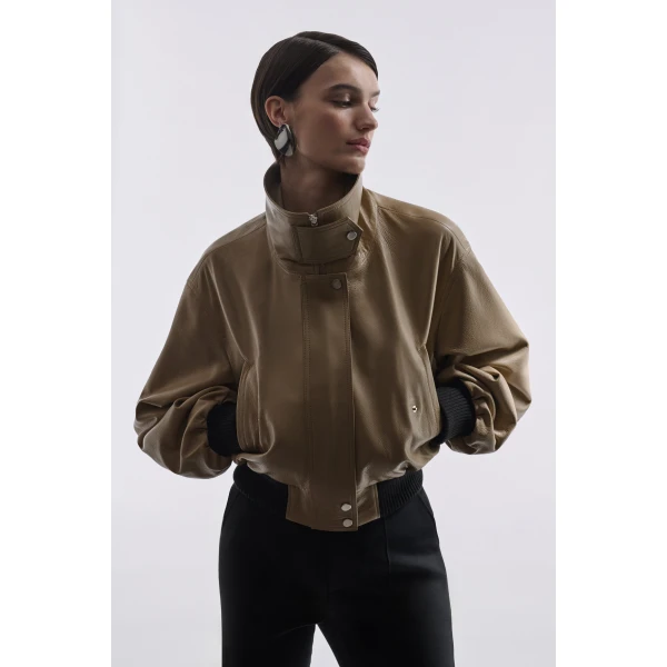 Nour Hammour Jackets Color | Briar Cropped Bomber Jacket luxury leather Jackets from Luxury Shoes 