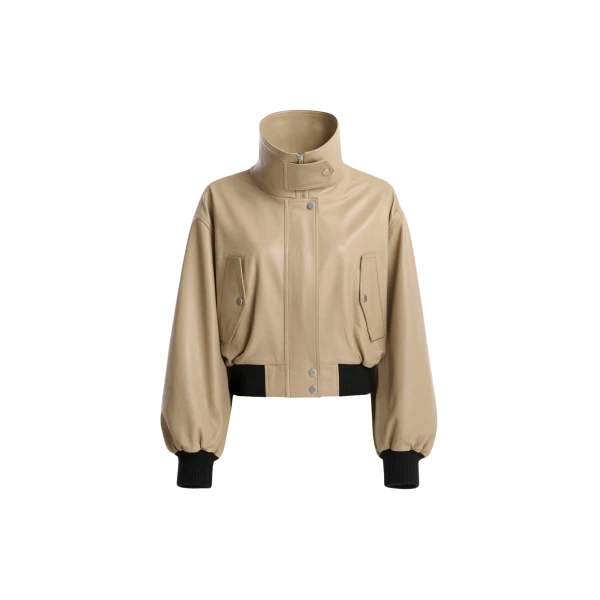 Nour Hammour Jackets Color | Briar Cropped Bomber Jacket luxury leather Jackets from Luxury Shoes 