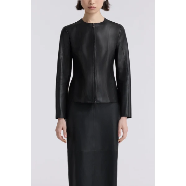 Nour Hammour Jackets Color | Classic Polished Leather Jacket luxury leather Jackets from Luxury Shoes 
