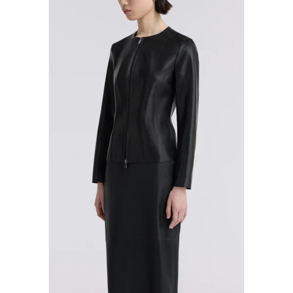 Nour Hammour Jackets Color | Classic Polished Leather Jacket luxury leather Jackets from Luxury Shoes 