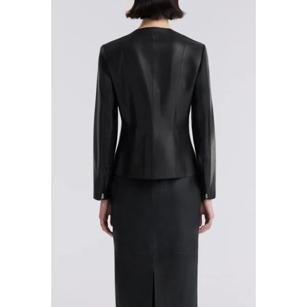 Nour Hammour Jackets Color | Classic Polished Leather Jacket luxury leather Jackets from Luxury Shoes 