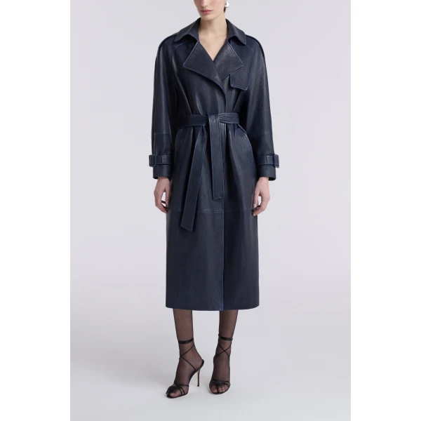 Nour Hammour Coats Color | Claudia Textured Leather Trench luxury leather Coats from Luxury Shoes 