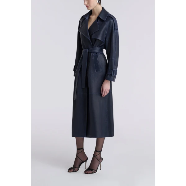 Nour Hammour Coats Color | Claudia Textured Leather Trench luxury leather Coats from Luxury Shoes 