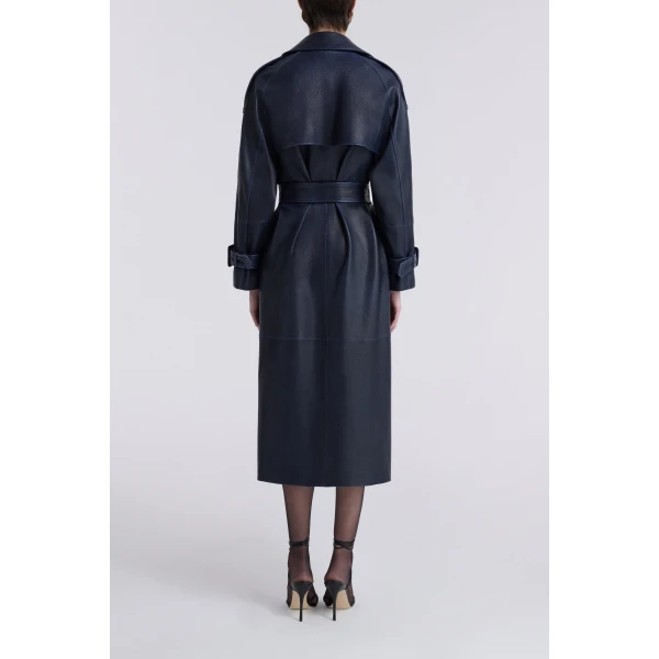Nour Hammour Coats Color | Claudia Textured Leather Trench luxury leather Coats from Luxury Shoes 