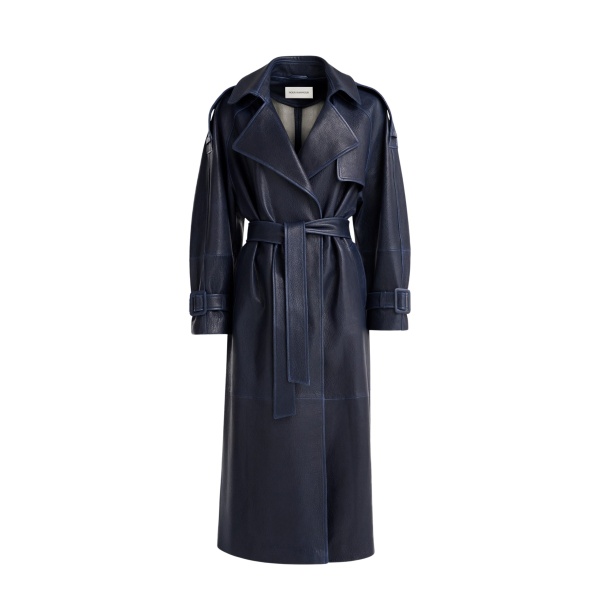Nour Hammour Coats Color | Claudia Textured Leather Trench luxury leather Coats from Luxury Shoes 