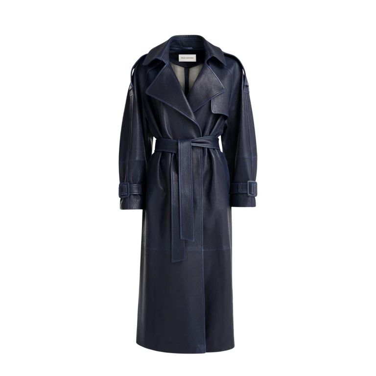 Nour Hammour Coats Color | Claudia Textured Leather Trench luxury leather Coats from Luxury Shoes 