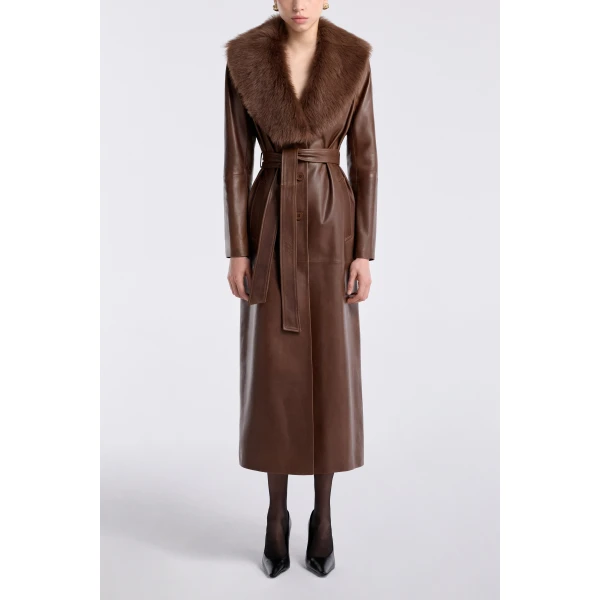 Nour Hammour Coats Color | Dakota Glamorous Leather Coat luxury leather Coats from Luxury Shoes 