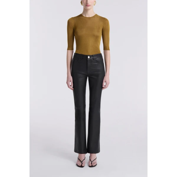 Nour Hammour Pants Color | Flare Stretch Leather Pants luxury leather Pants from Luxury Shoes 