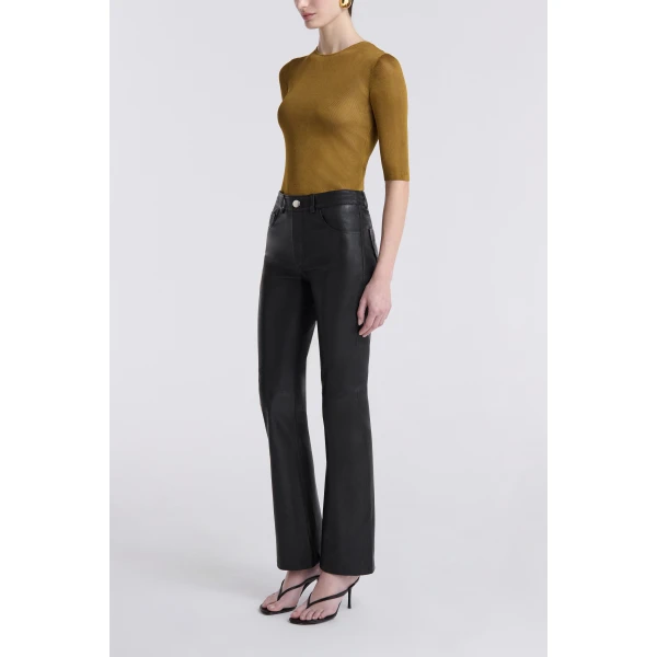 Nour Hammour Pants Color | Flare Stretch Leather Pants luxury leather Pants from Luxury Shoes 