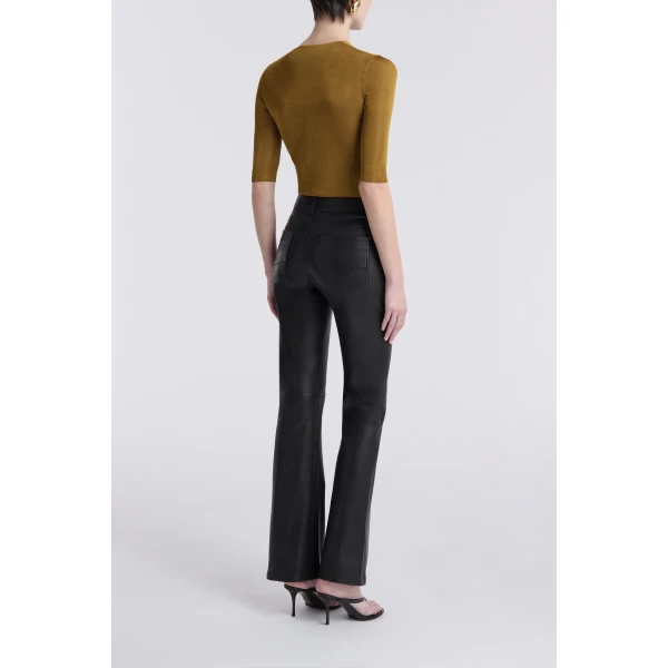 Nour Hammour Pants Color | Flare Stretch Leather Pants luxury leather Pants from Luxury Shoes 