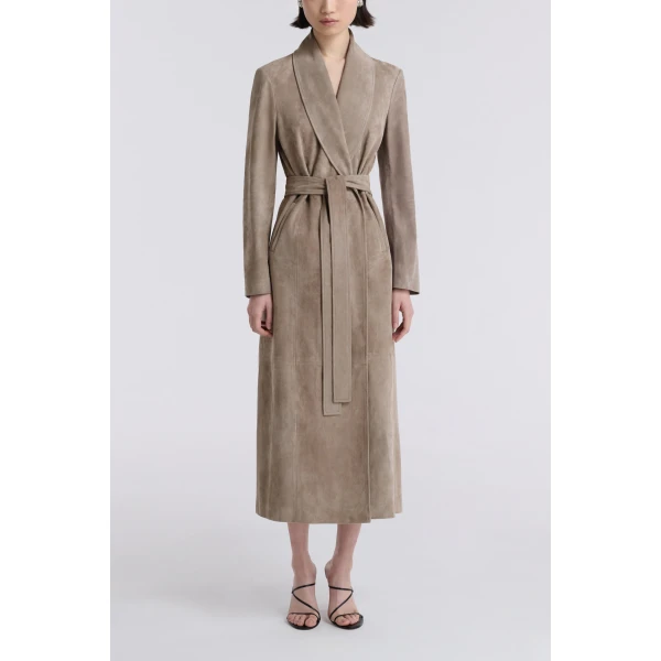 Nour Hammour Coats Color | Gallery Refined Suede Coat luxury leather Coats from Luxury Shoes 