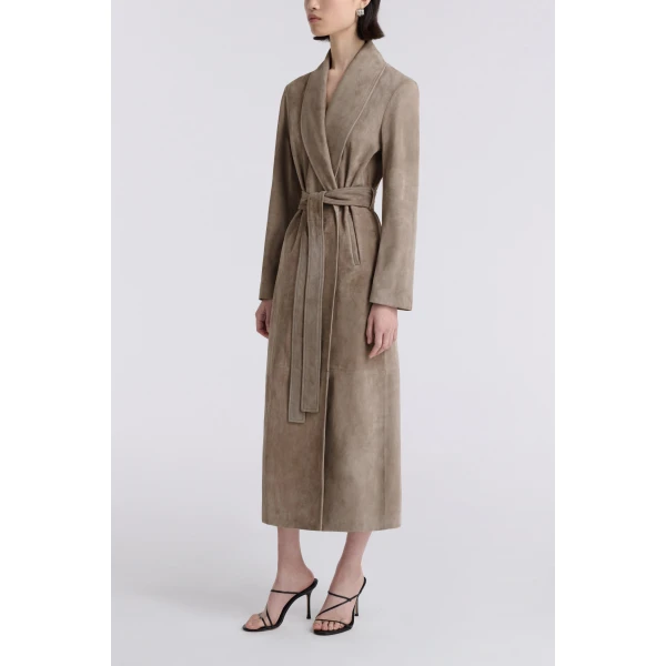 Nour Hammour Coats Color | Gallery Refined Suede Coat luxury leather Coats from Luxury Shoes 