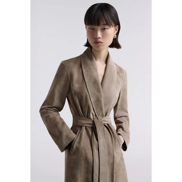 Nour Hammour Coats Color | Gallery Refined Suede Coat luxury leather Coats from Luxury Shoes 
