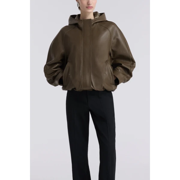 Nour Hammour Jackets Color | Hood Slouchy Leather Bomber luxury leather Jackets from Luxury Shoes 