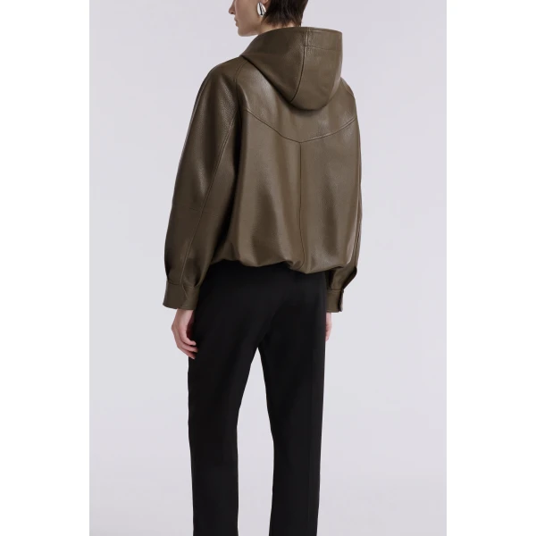 Nour Hammour Jackets Color | Hood Slouchy Leather Bomber luxury leather Jackets from Luxury Shoes 