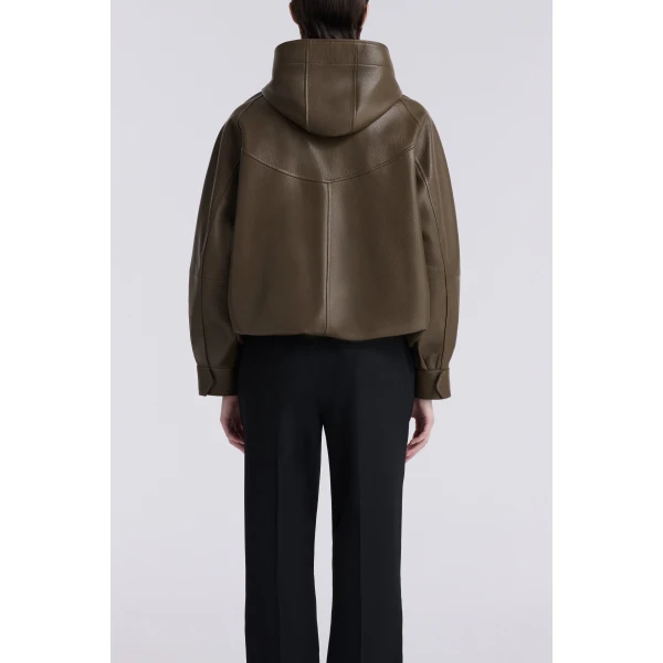 Nour Hammour Jackets Color | Hood Slouchy Leather Bomber luxury leather Jackets from Luxury Shoes 