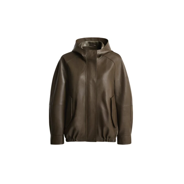 Nour Hammour Jackets Color | Hood Slouchy Leather Bomber luxury leather Jackets from Luxury Shoes 