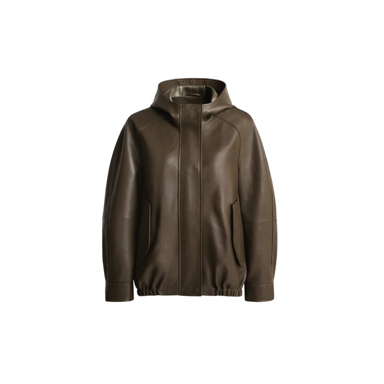 Nour Hammour Jackets Color | Hood Slouchy Leather Bomber luxury leather Jackets from Luxury Shoes 